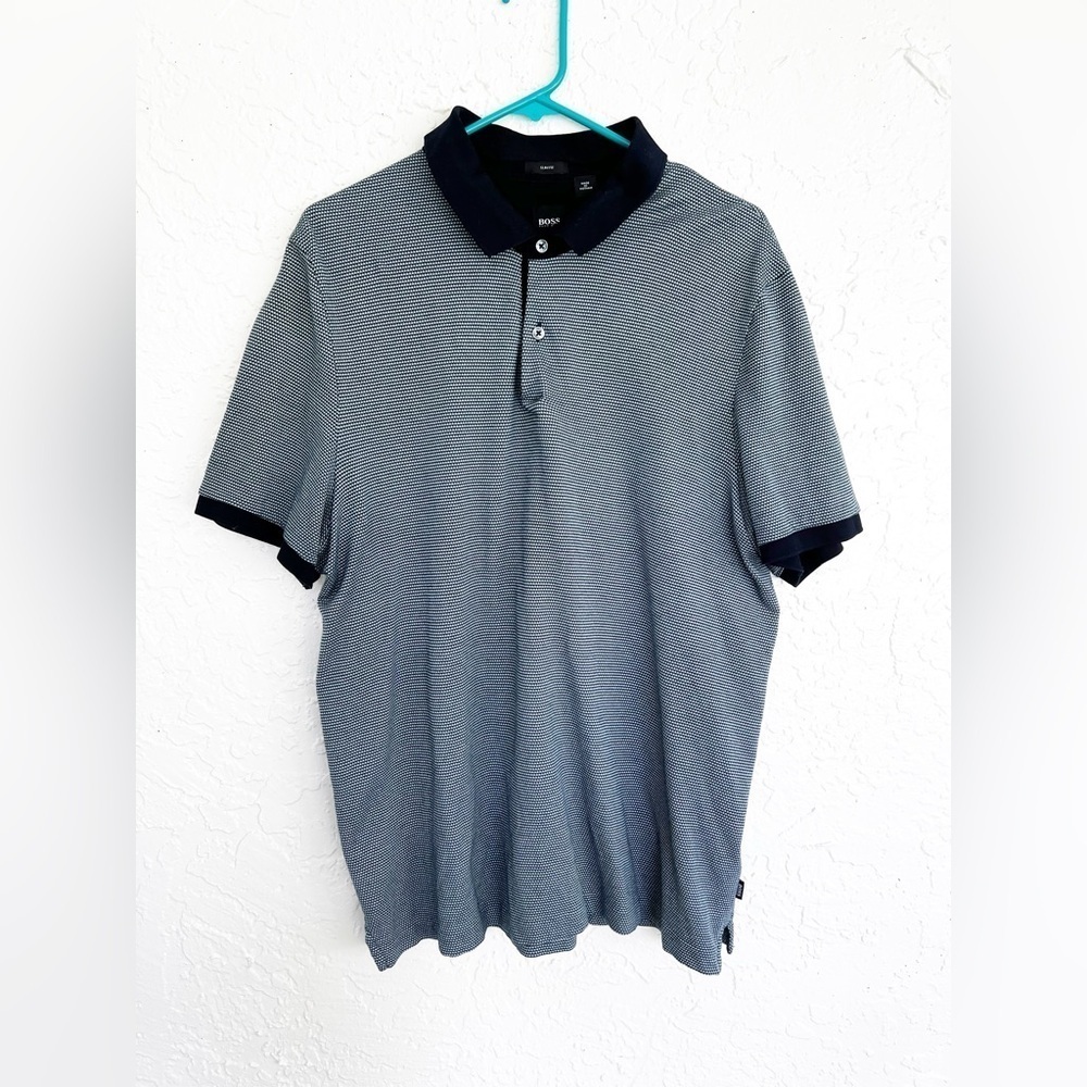 Hugo Boss Mens Navy Blue Slim Fit Short Sleeve Polo Shirt Top XXL